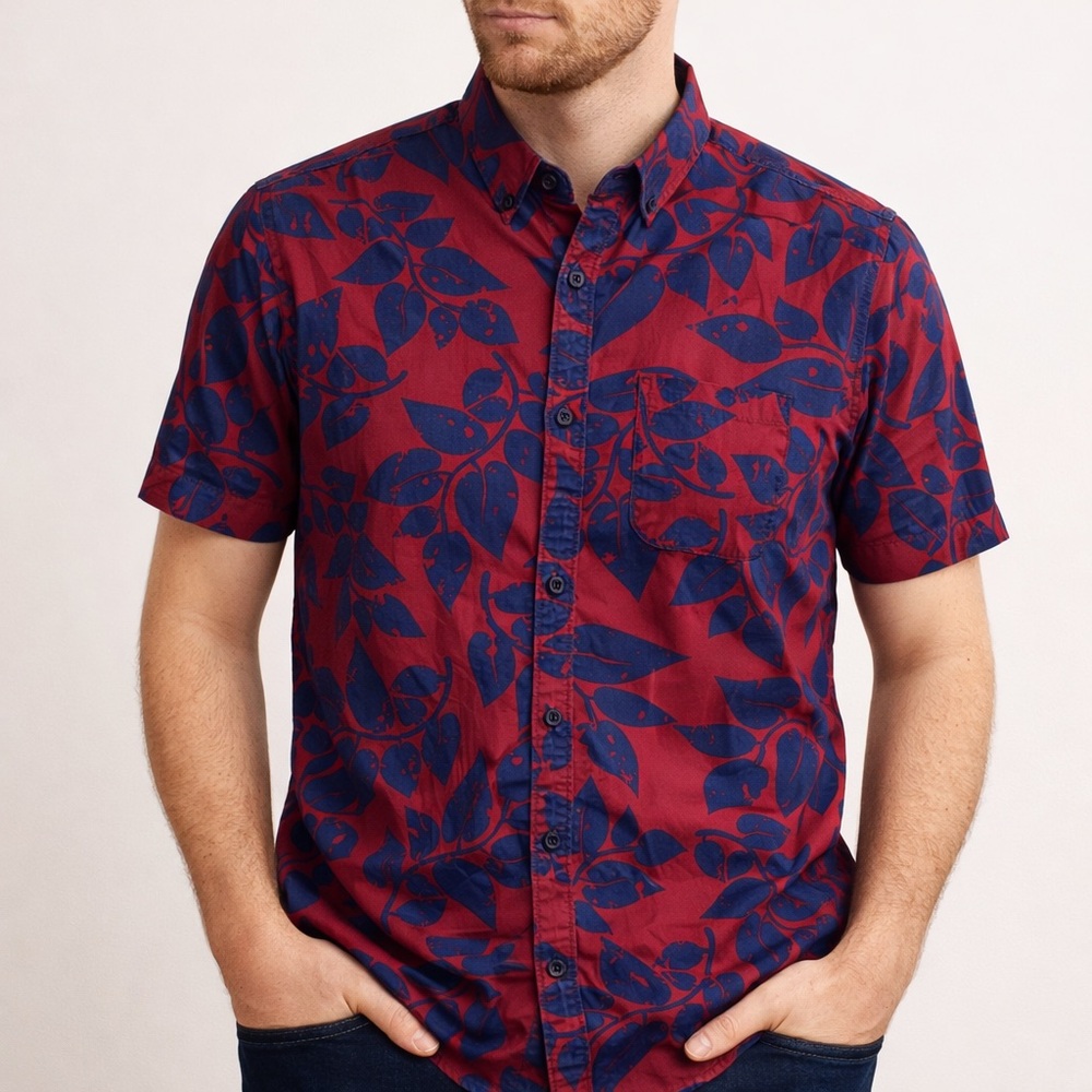 Men’s 21men Red and Blue Casual Button Down Shirt